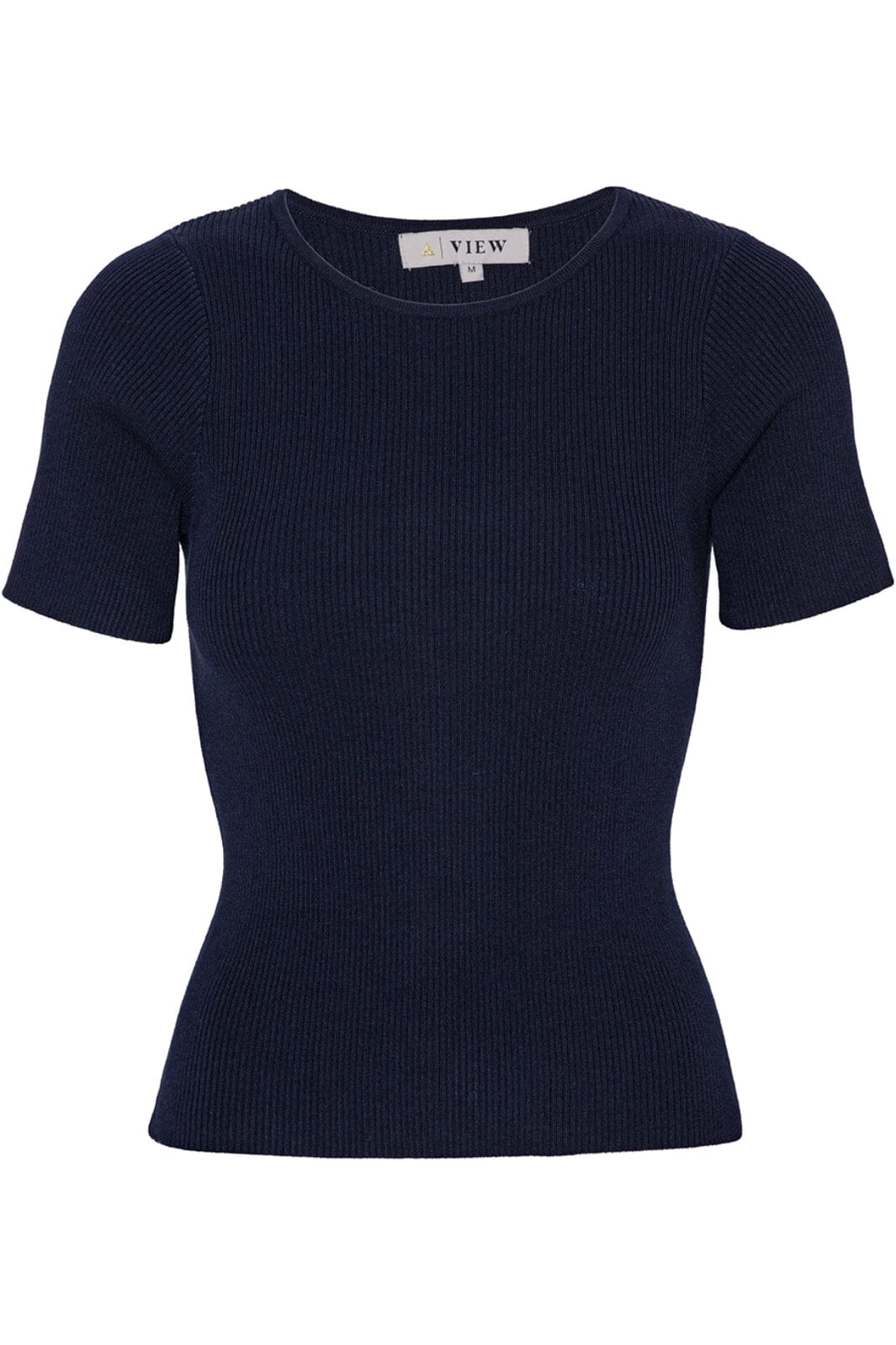 A-View - Rib Knit Short Sleeve Top - 699 Navy Strikbluser