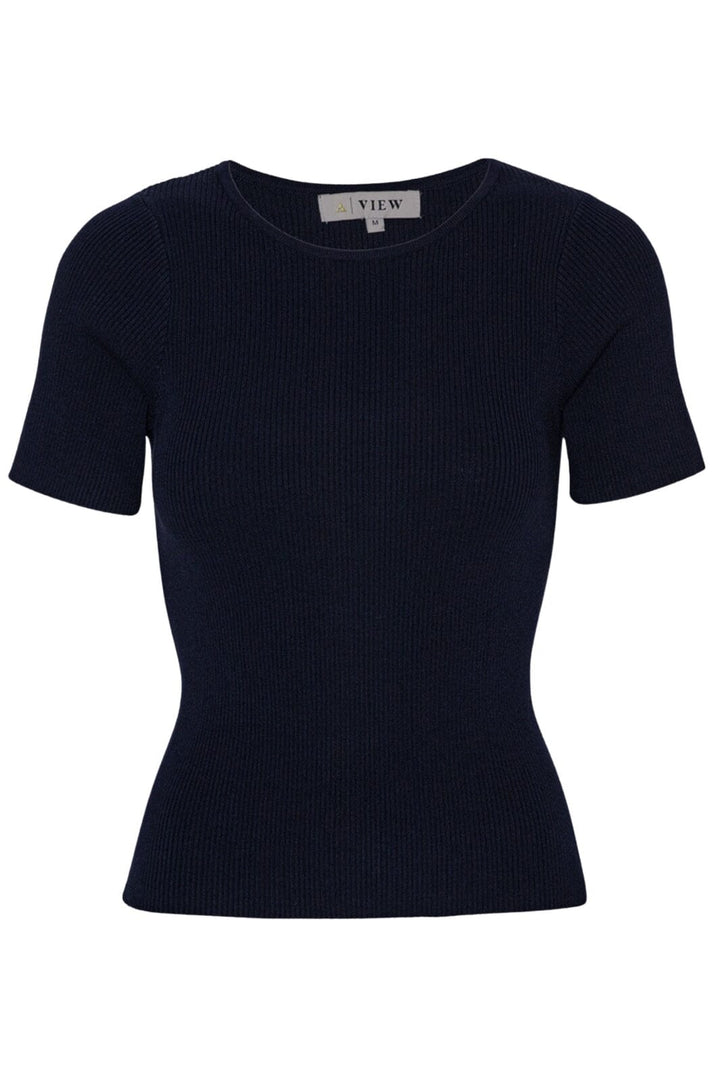 A-View - Rib Knit Short Sleeve Top - 999 Black T-shirts