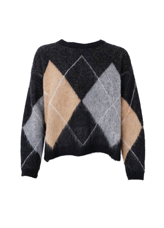 Black Colour - Bcbeth Argyle Knit Jumper 1226 - Black Strikbluser