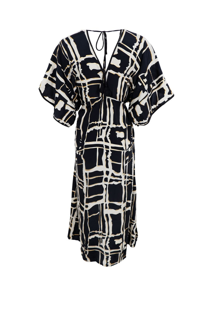 Black Colour - Bcluna Piped V-Neck Dress 39193 - Black Art