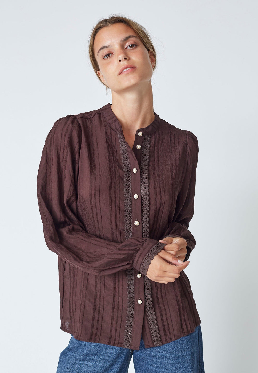 Co´Couture - Kesicc Lace Shirt 35960 - 145 - Dark Brown Skjorter