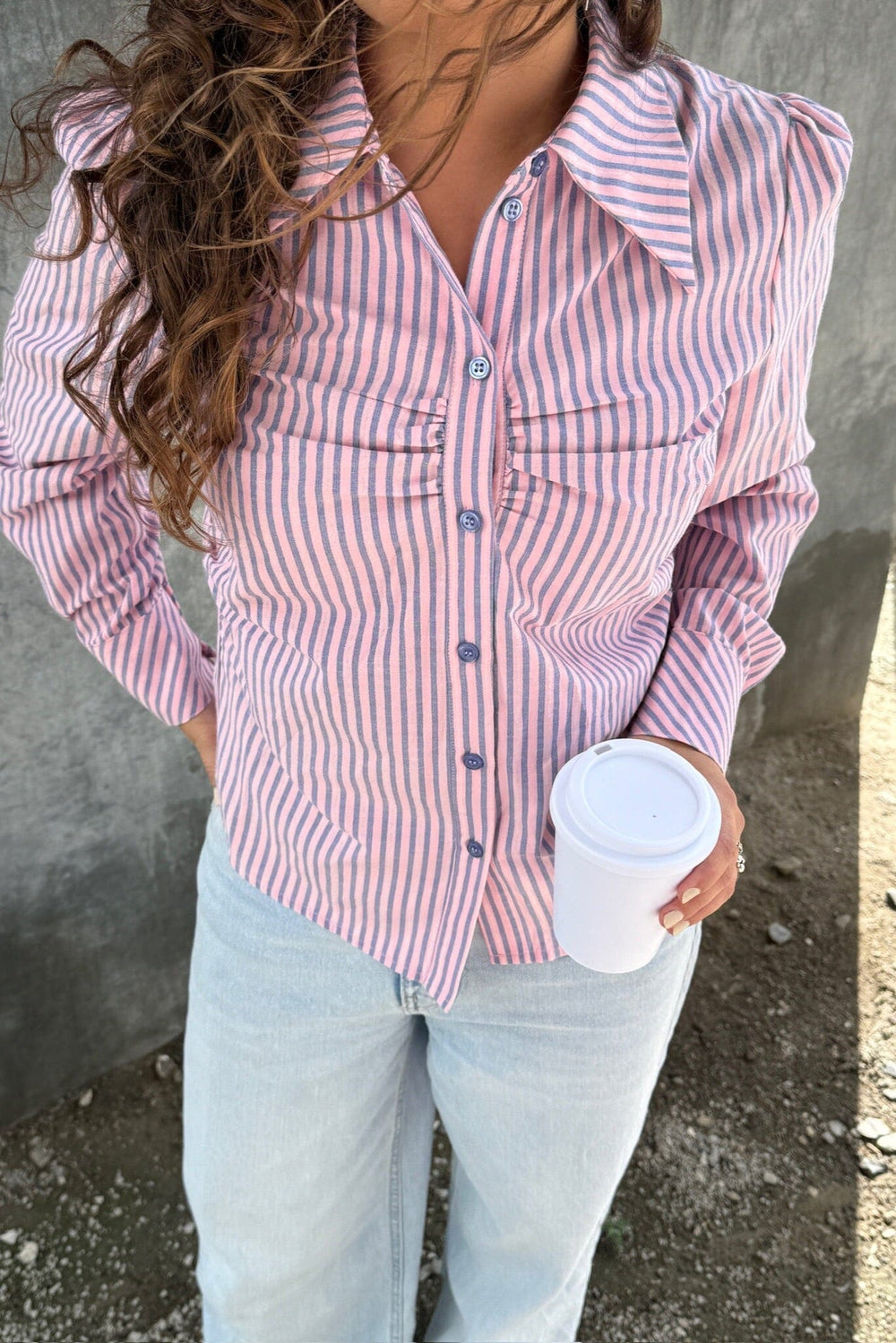 Dear Molly - Cecilie 154831B - Pink W.blue Strip Skjorter