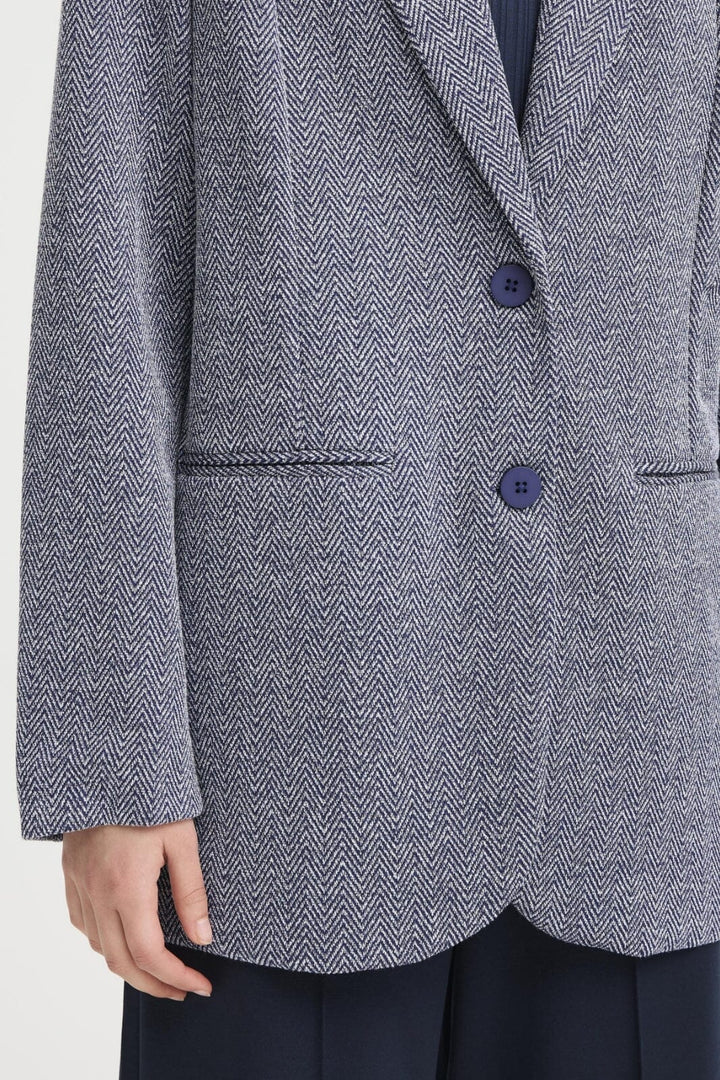 Ichi - Ihkate Jacquard Oversize Bl 20121605 - 900000478 - Patriot Blue Herringbone