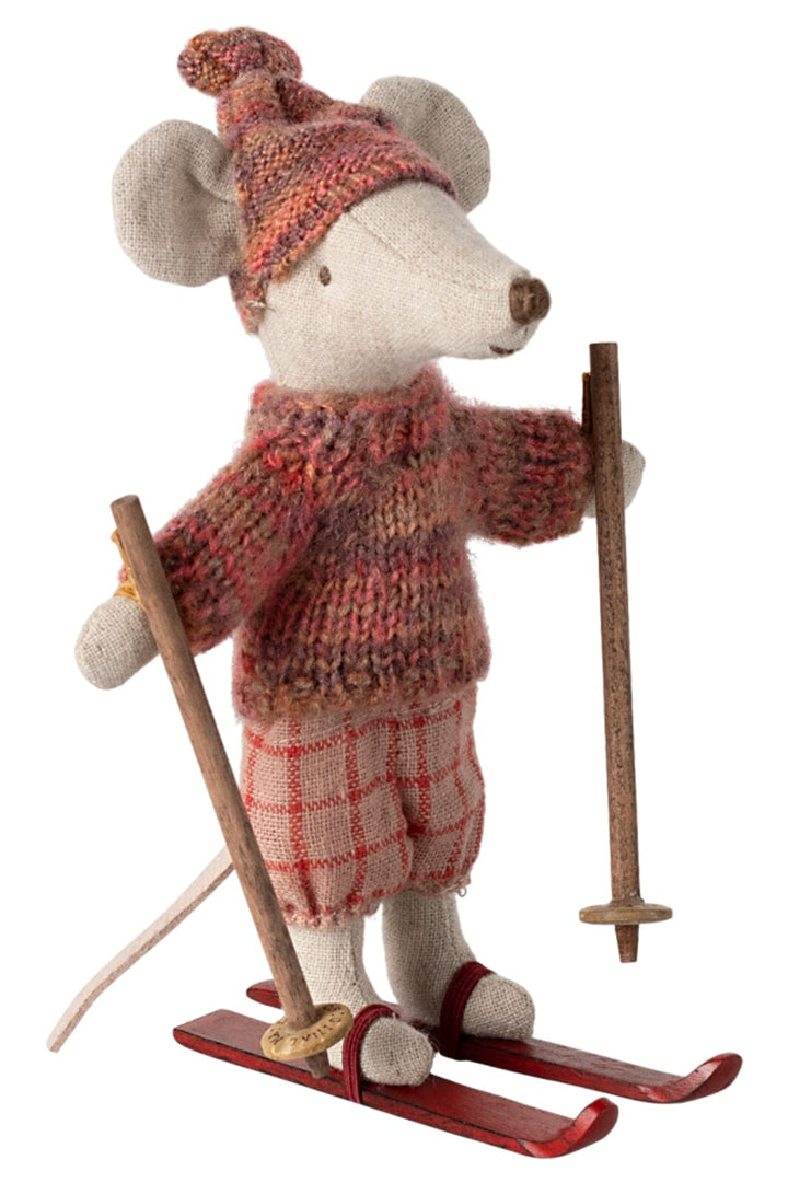 Forudbestilling - Maileg - Vintermus Med Ski, Storesøster - Rosa Jul