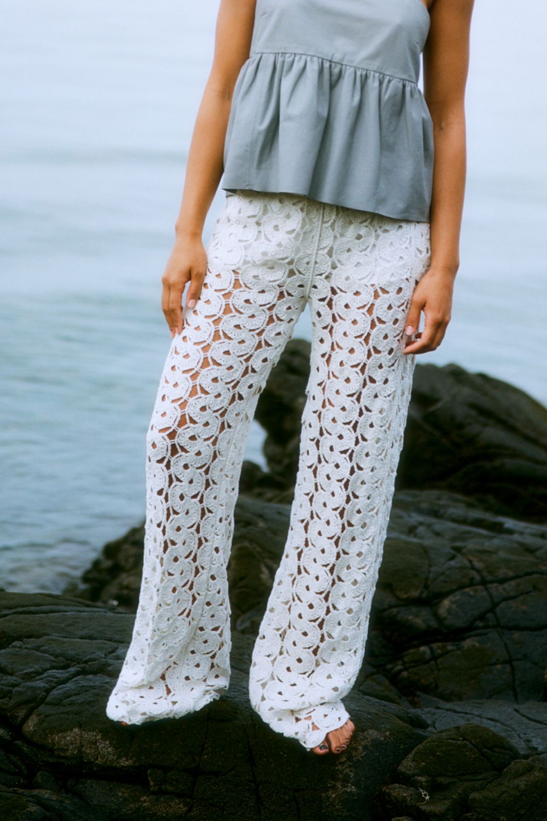 Forudbestilling - Second Female - Coralie Knit Pants 59588 - Light Grey Melange 7001 Bukser