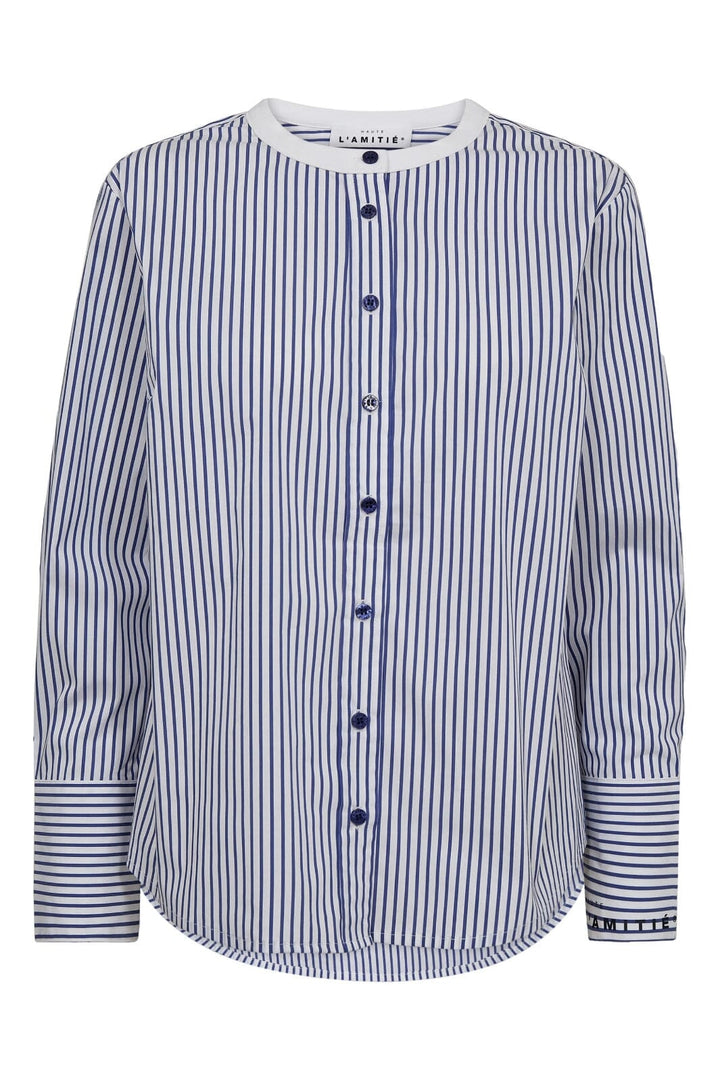 Haute L'Amitié - Stripe Cuff Logo Shirt HL10301 - White Blue Stripe