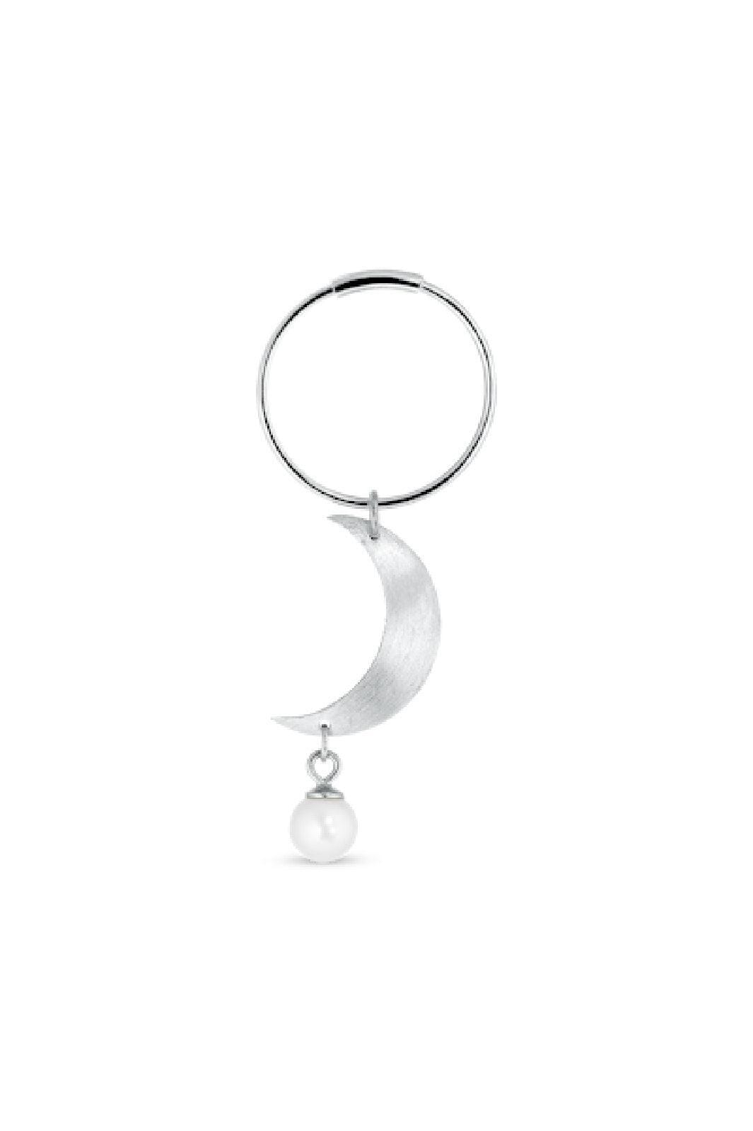 Jane Kønig - Half Moon Creole with pearl - Silver Øreringe