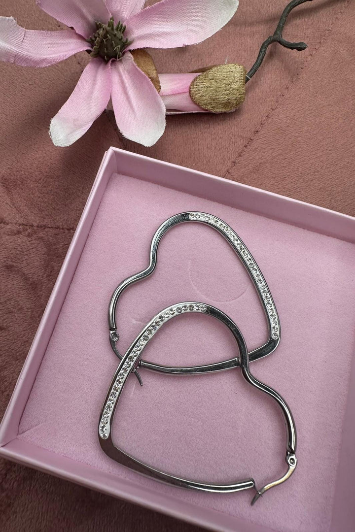 Mellow Moon - Heart Hoop Stone - Forsølvet Øreringe