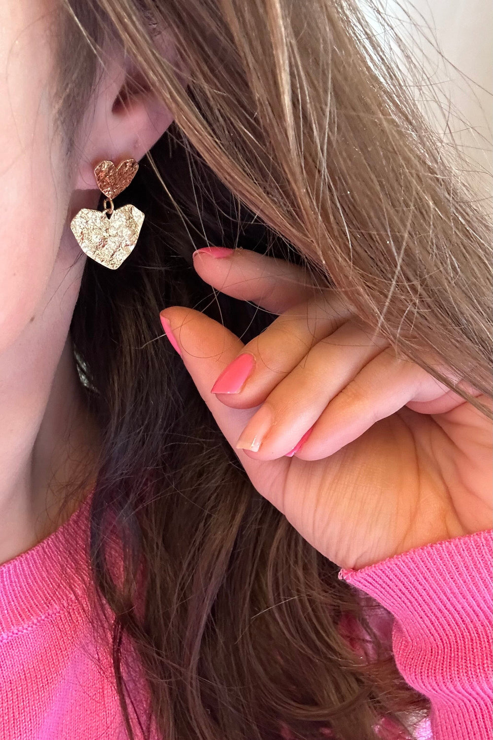 Mellow Moon - Heart On Heart Earring - Forgyldt Øreringe