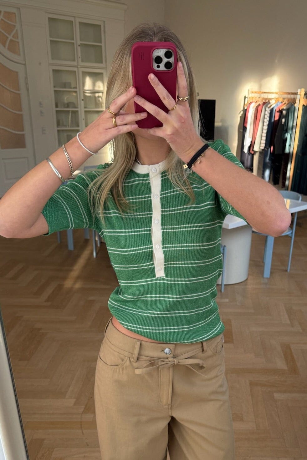 Modström - Pacificomd Ss Polo 58601 - 12036 - Medium Green Stripe Strikbluser