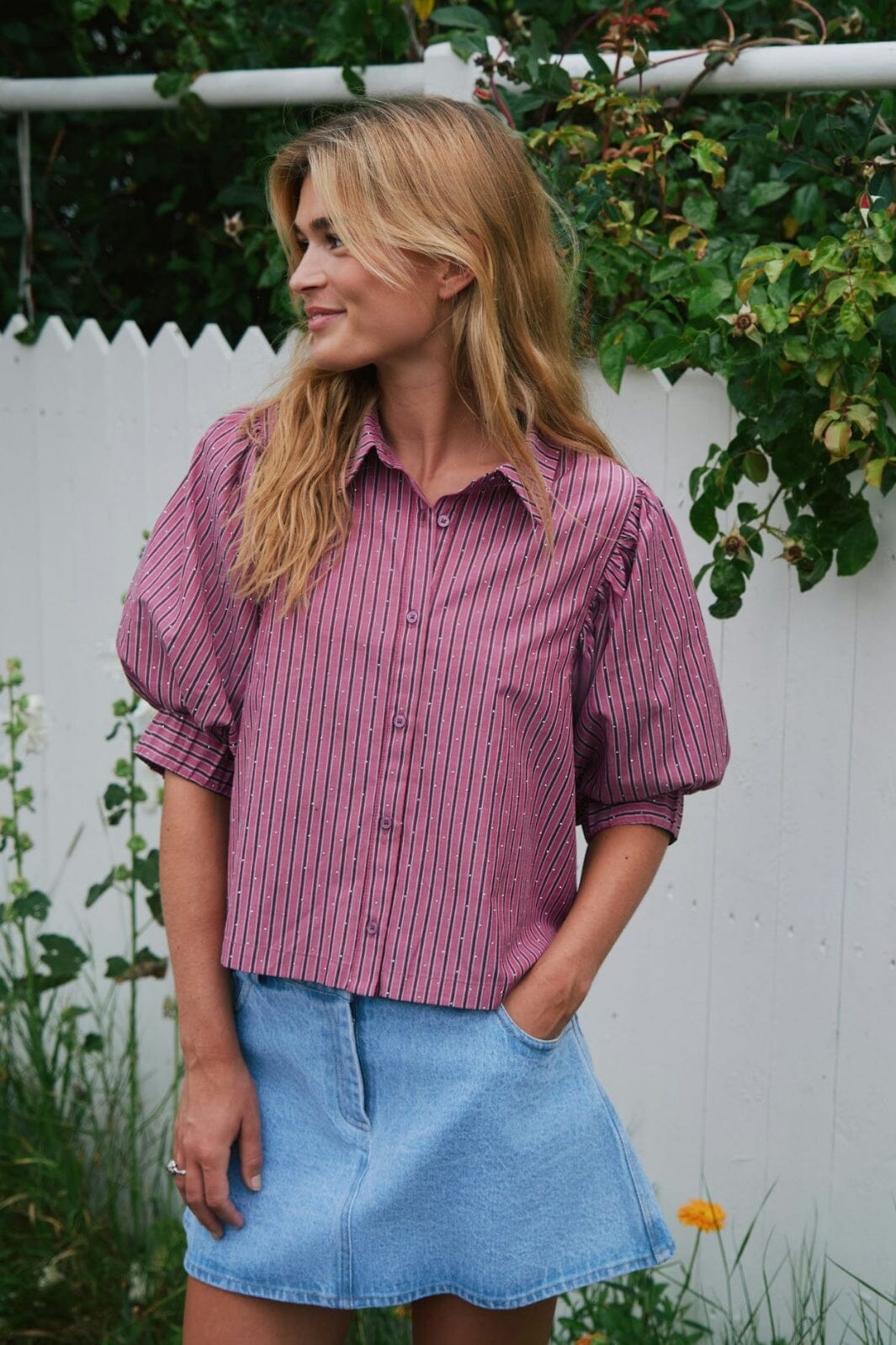 Neo Noir - Etta Soft Stripe Stone Shirt 166416 - 393 - Dark Rose Skjorter