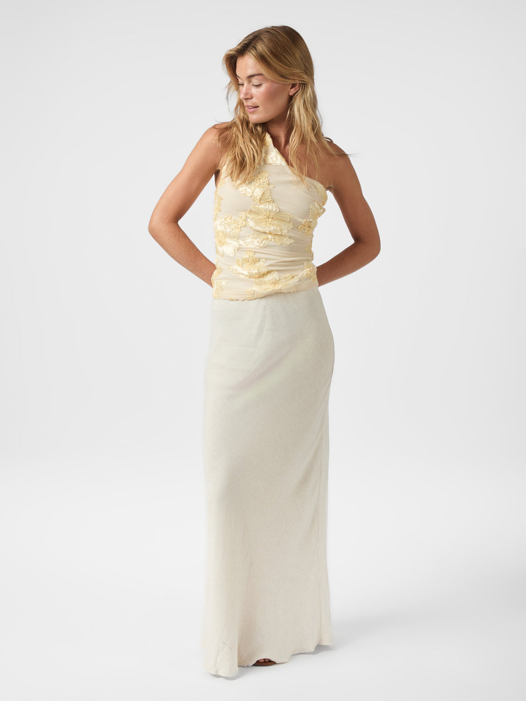 Neo Noir - Florini Big Flower Mesh Top 166166 - 191 - Light Yellow Toppe