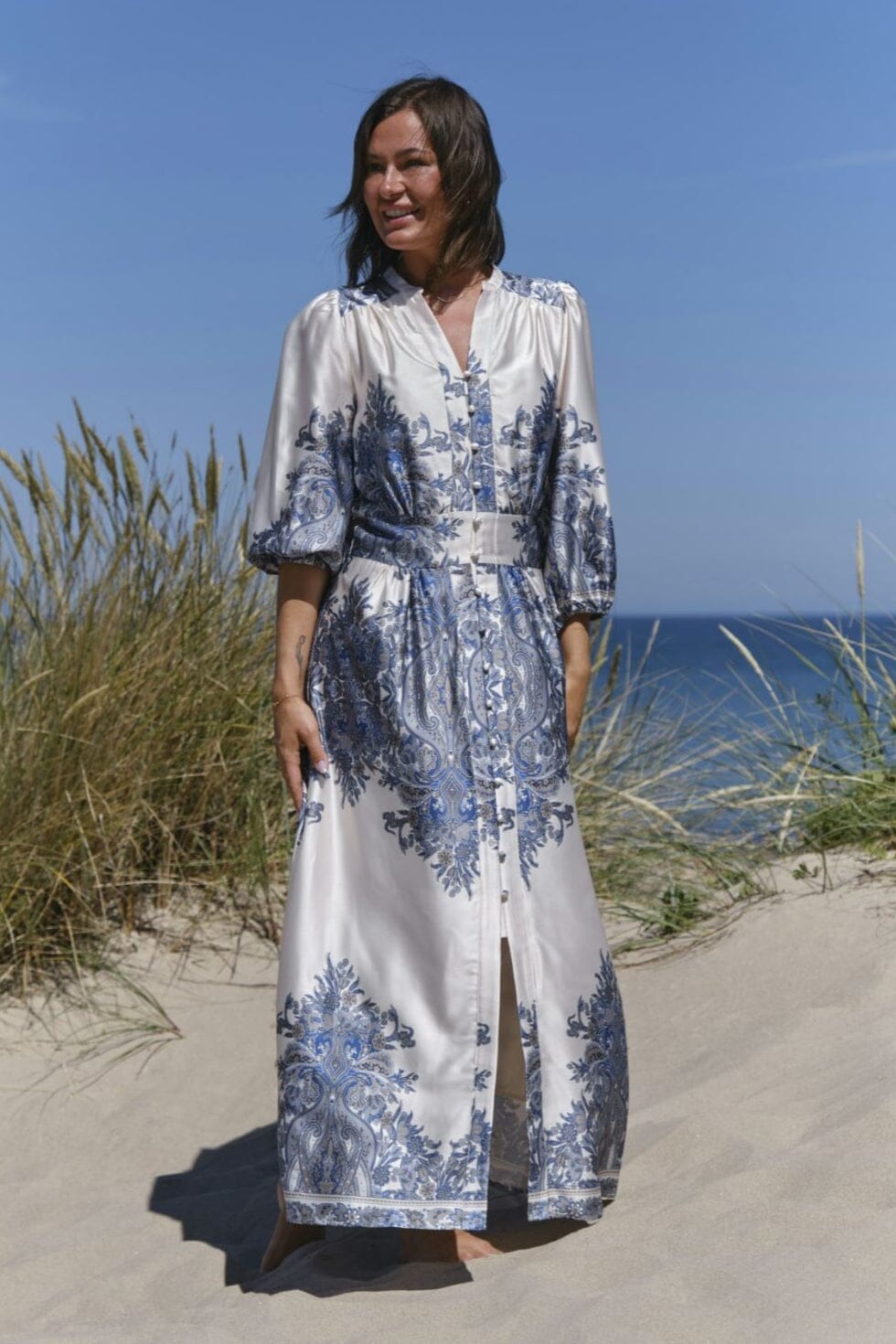 Neo Noir - Stellar Paisley Border Dress 166359 - 348 - Ash Blue Kjoler