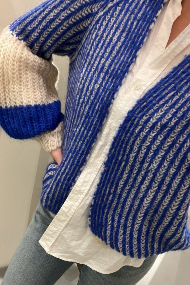 Noella - Liana Knit Cardigan - Cream Cobalt Blue Cardigans