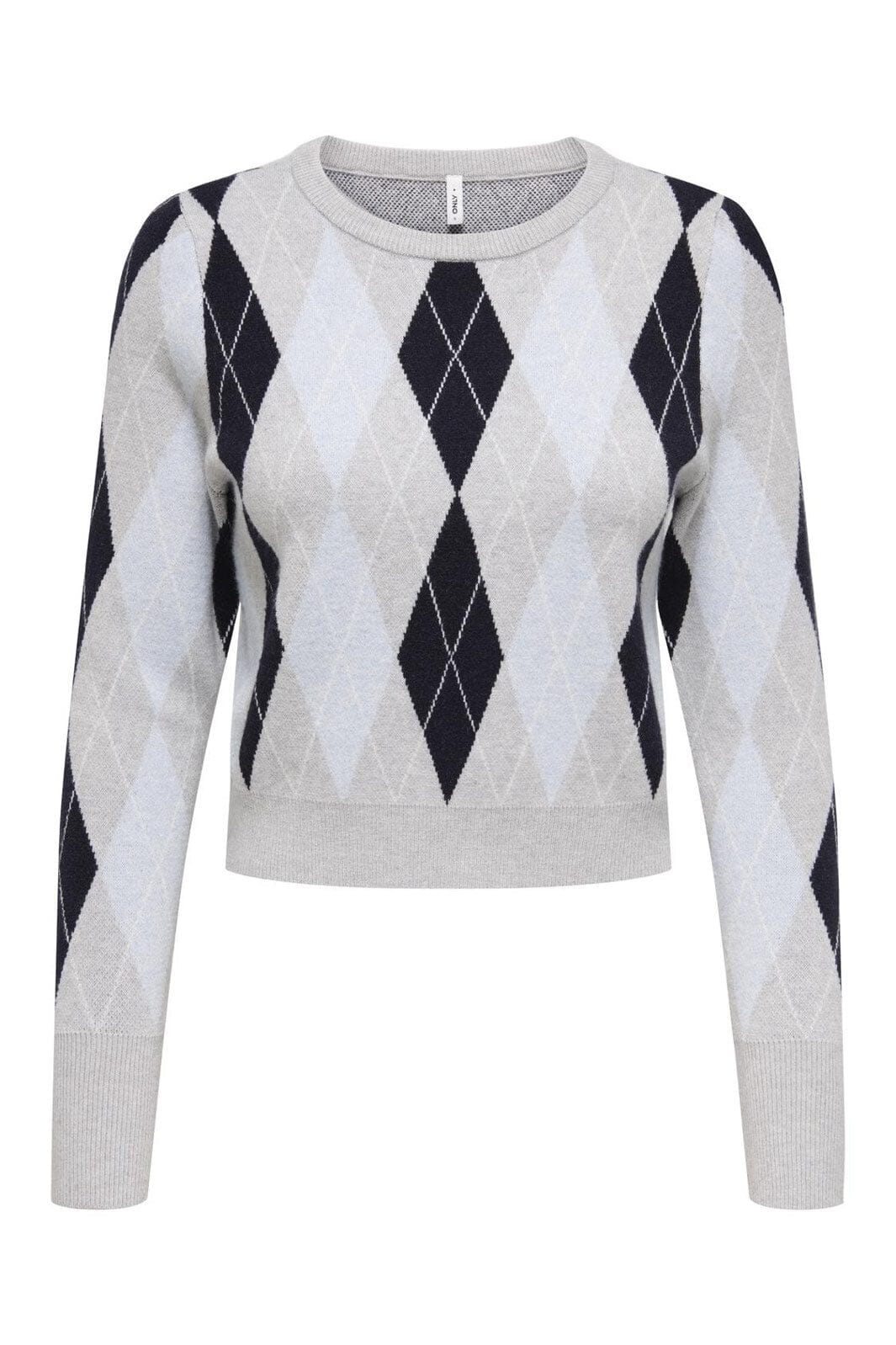 Only - Onlibi Ls Check O-Neck Cc Knt - 4947354 Light Grey Melange Night Sky/Cashmere Blue Mel/Babys B