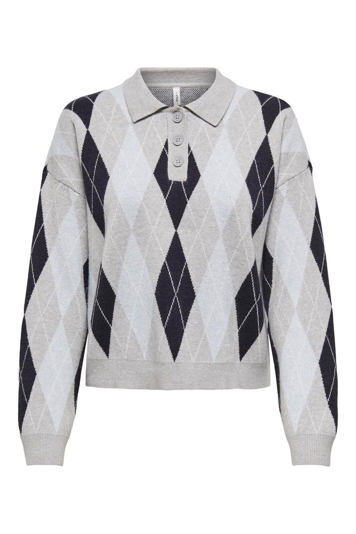 Only - Onlibi Ls Check Polo Cc Knt - 4961940 Light Grey Melange Night/Cashmere Mel/Babys/Dtm Button