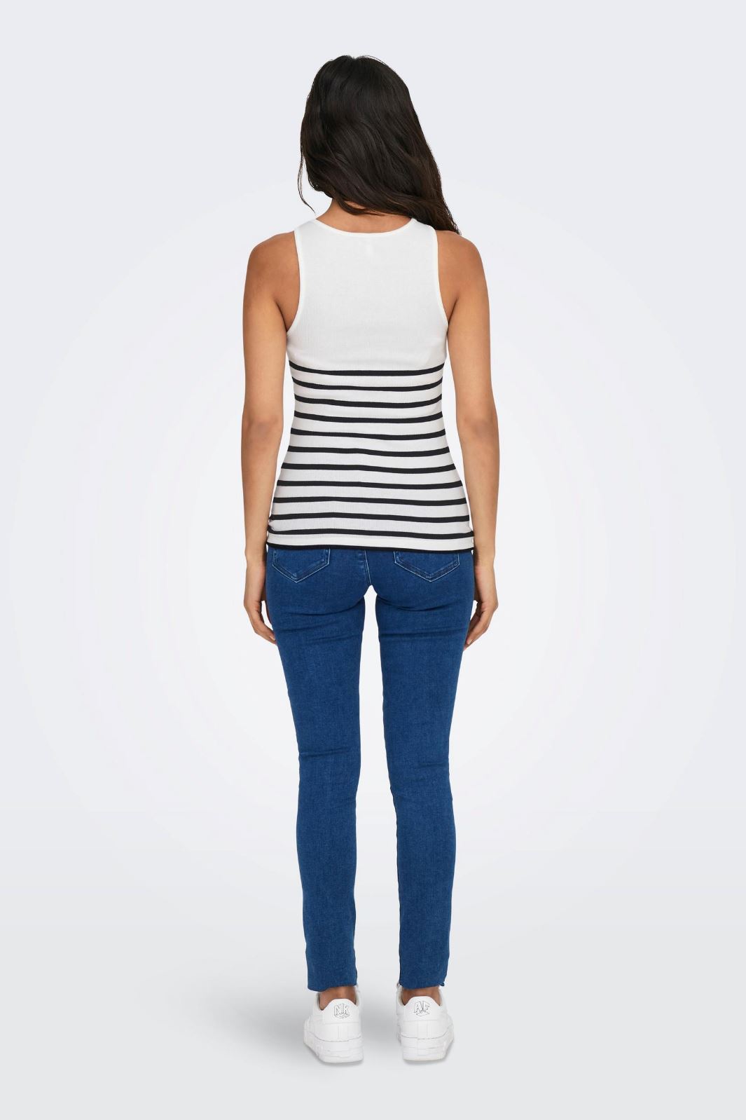 Only - Onlkenya Rib Stripe Tank Top - 4452882 Bright White Black Toppe