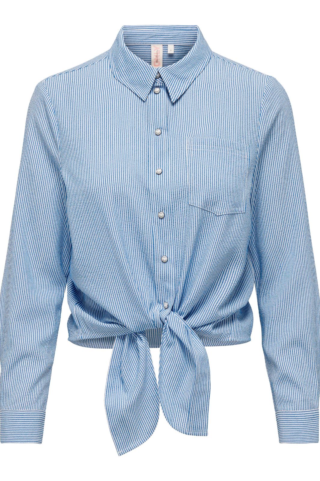 Only - Onllecey Ls Knot Shirt - 3269493 Cloud Dancer Medium Blue Skjorter