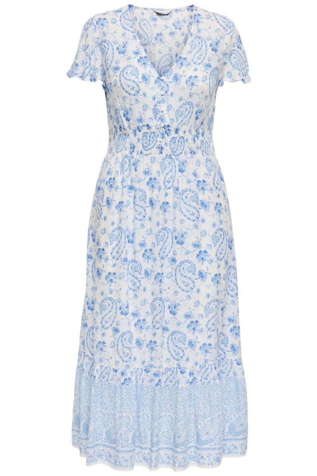 Only - Onlmarianne Life S/S Midi Dress - 4846943 Cloud Dancer Blue Paisley Kjoler