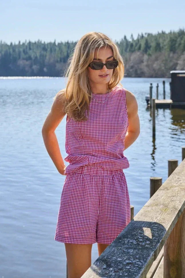 Only - Onlmaye Sl Check Top - 4955606 Salsa White Toppe