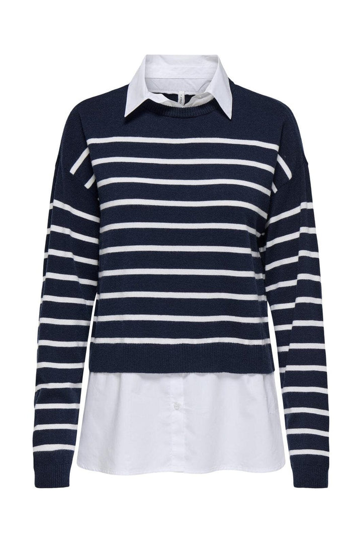 Only - Onlpayson Ls Mix Pullover Knt - 4894438 Night Sky Cloud Dancer/Cloud Dancer Woven