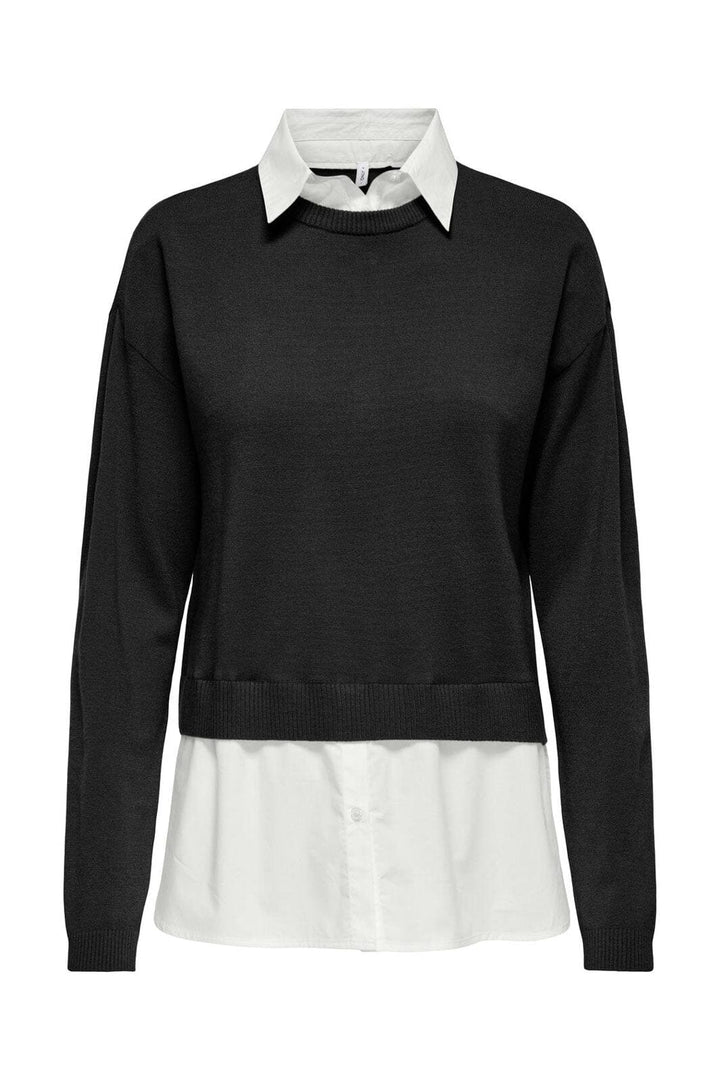 Only - Onlpayson Ls Mix Pullover Knt - 4894556 Black Cloud Dancer Woven