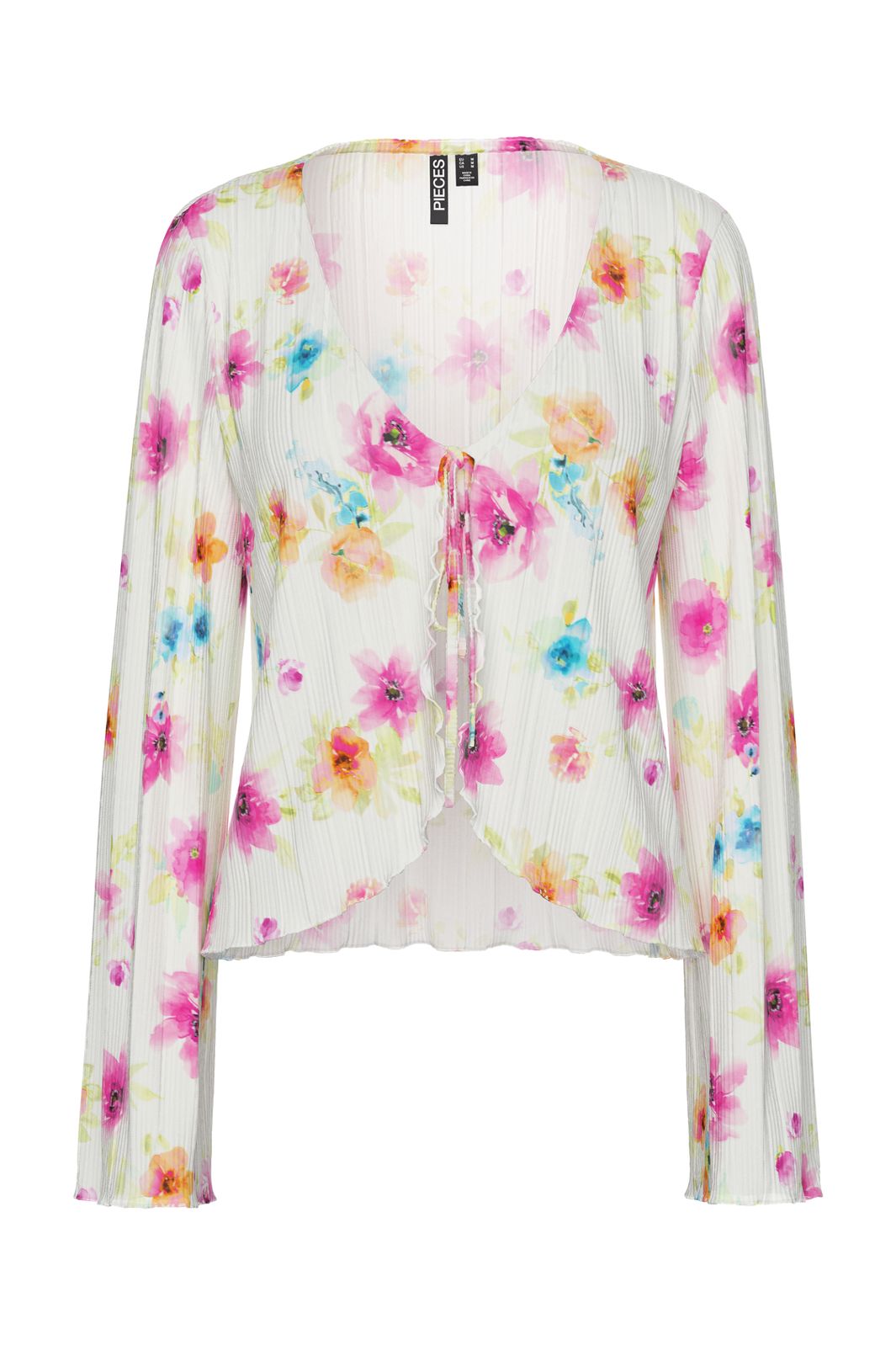Pieces - Pcamber Ls Tie Top Kca - 4842928 Bright White Blurry Flowers
