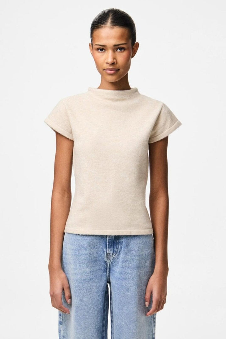 Pieces - Pcfamilla Ss Mock Neck Knit Top Fsy - 4861089 Silver Gray Melange