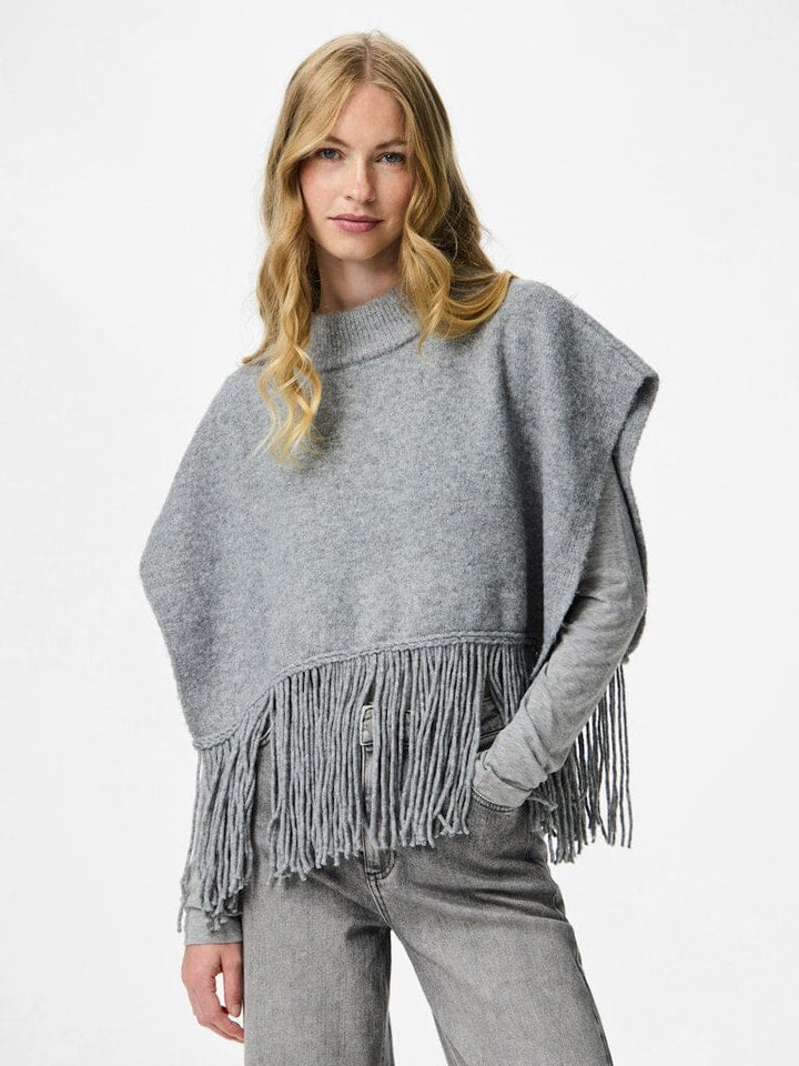Pieces - Pcjulle Poncho - 4835307 Light Grey Melange Ponchoer