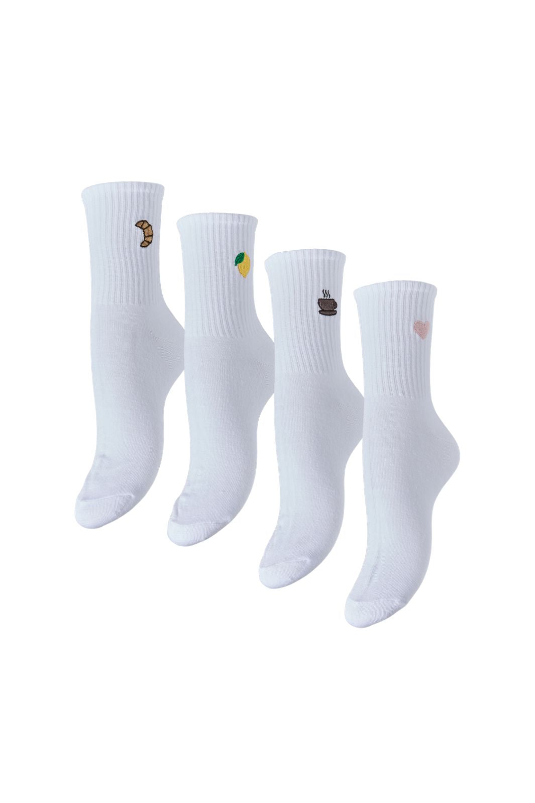 Pieces - Pcmolly Embroidery 4 Pack Socks - 4937740 Bright White Lemon/Croissant/Heart/Coffee