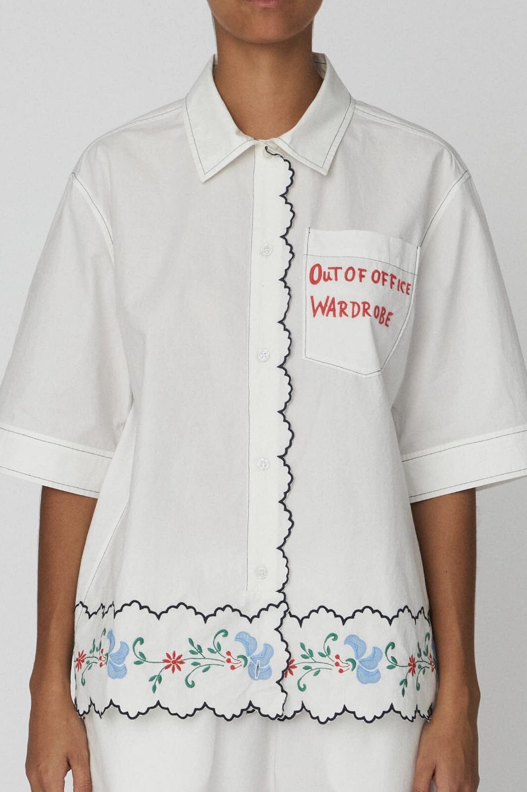 Stella Nova - Coloured Embroidered Oversized Shirtea52-1156 - 010 Off White