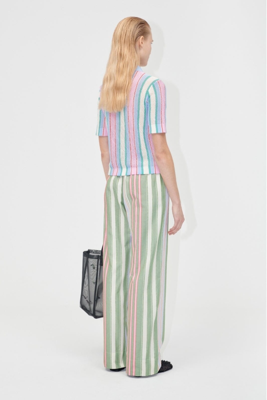 Stine Goya - 2100 Tricot Knit, Short Sleeve Crochet Polosg-pf25-k038-2100 - Pastel Stripes