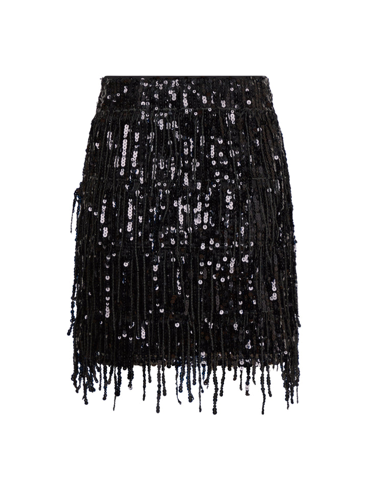 Valentin Studio - Fringe Sequins Skirt - Black Nederdele