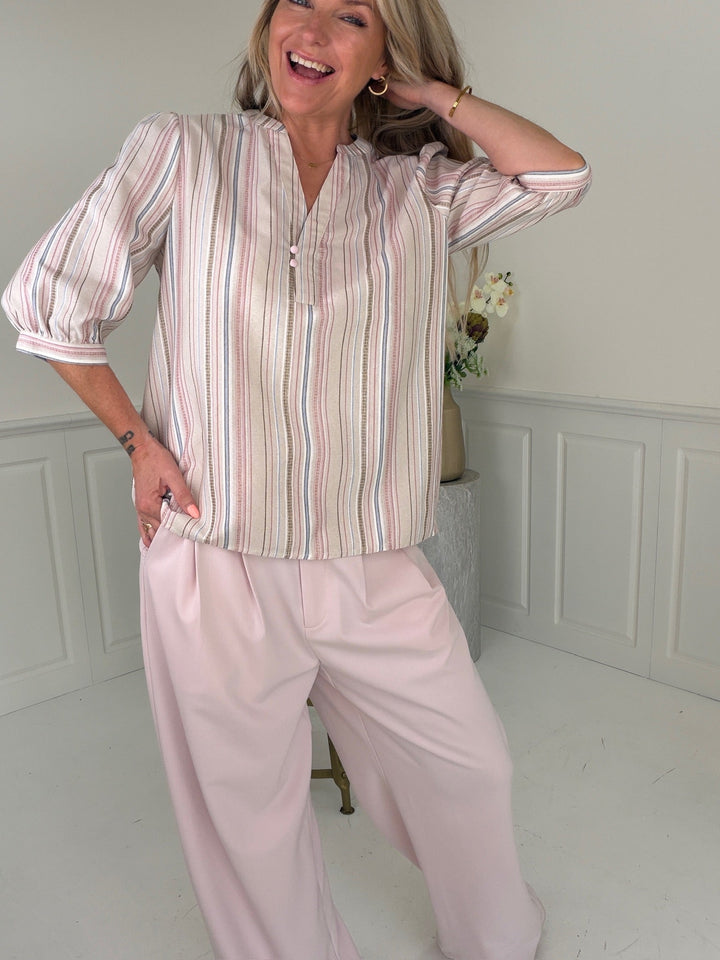 Dear Molly - Stripe Shirt - Beige, pink And Blue