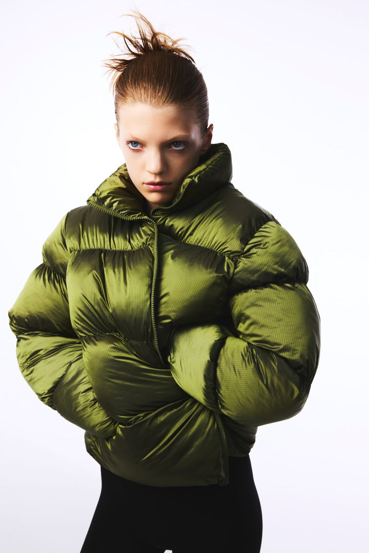 Pieces - Pcmilla Shiny Puffer Jacket W. Hood - 4880204 Military Olive