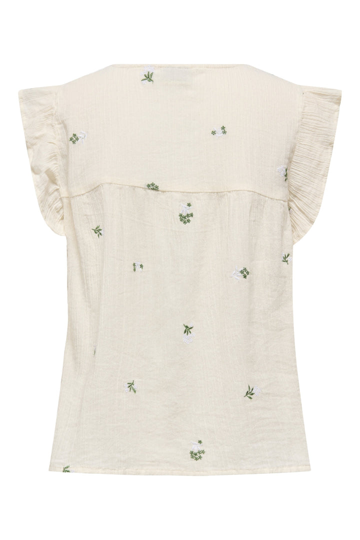JDY - Jdyalba S/L Frill Shirt - 4941525 Cloud Dancer Embroidery