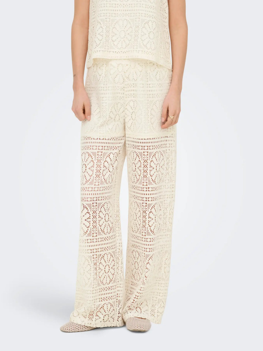Only - Onllian Lace Wide Pants - 4990769 Birch