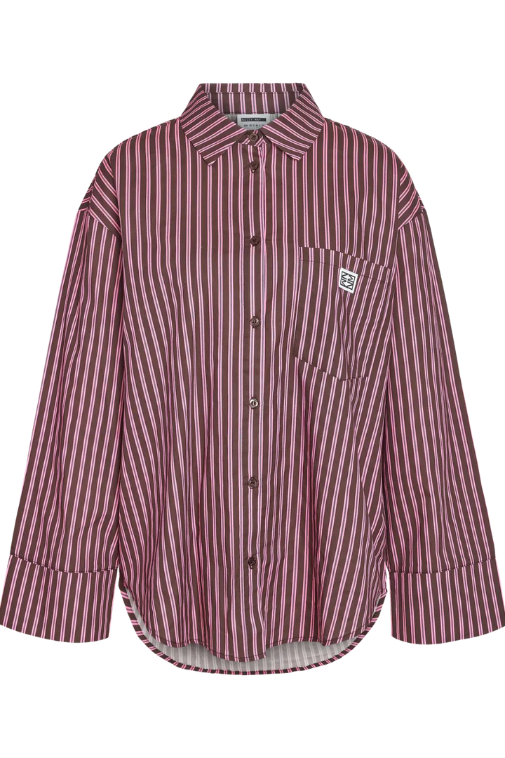Noisy May - Nmfrida L/S Button Shirt Box - 5089197 Windsor Wine Begonia Pink/White