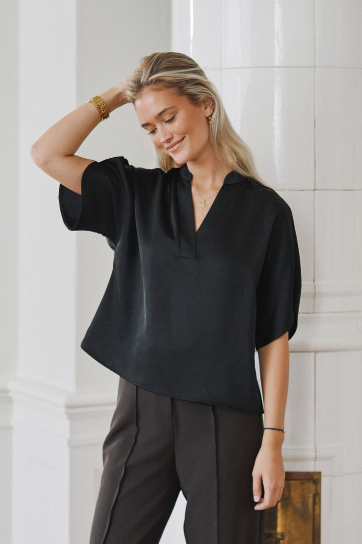 Neo Noir - Anelle Heavy Sateen Blouse 168286 - 100 - Black