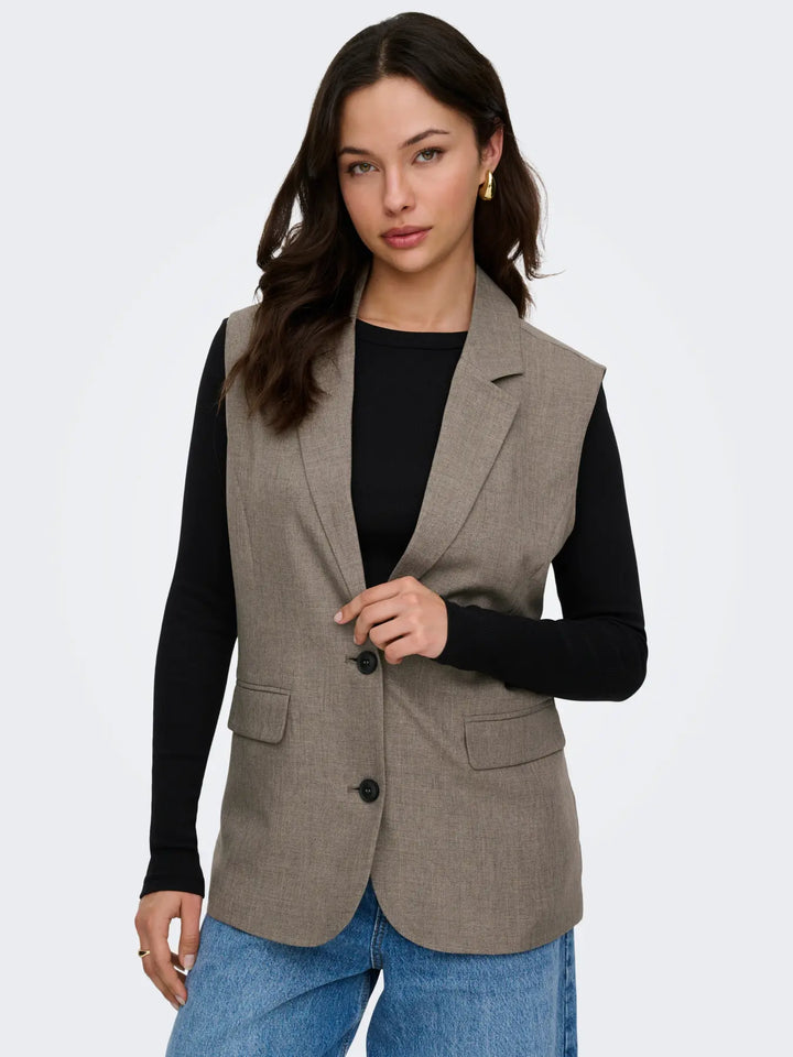 Only - Onllinda S/L Mel Oversize Waistcoat Tlr - 5090457 Major Brown Melange