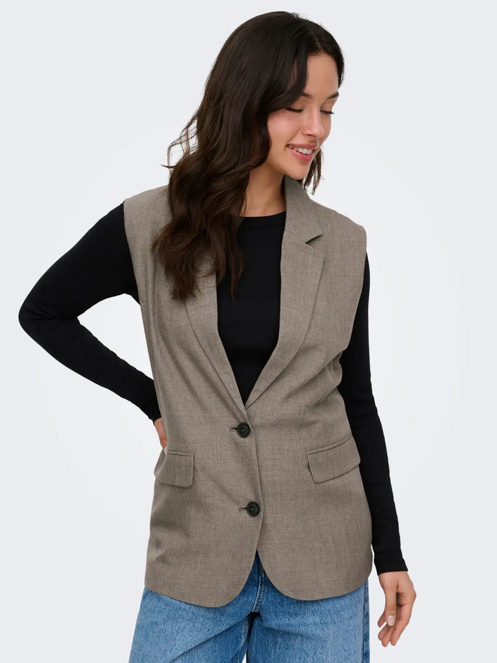 Only - Onllinda S/L Mel Oversize Waistcoat Tlr - 5090457 Major Brown Melange