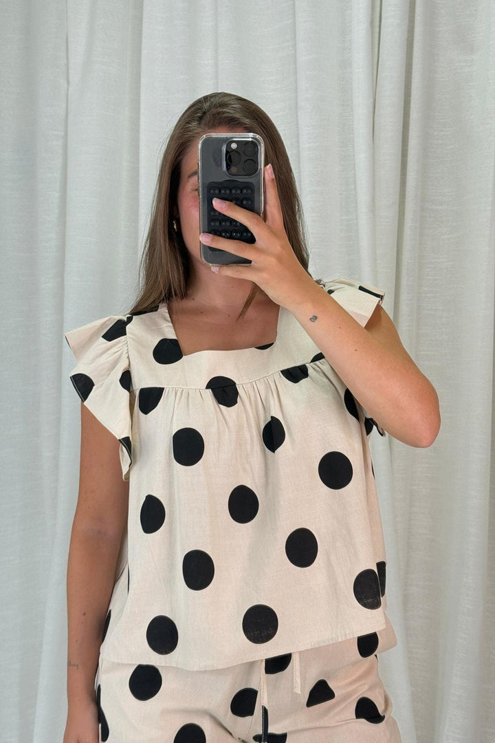 A-bee - Fanny Dot Shirt - Ecru Bluser 