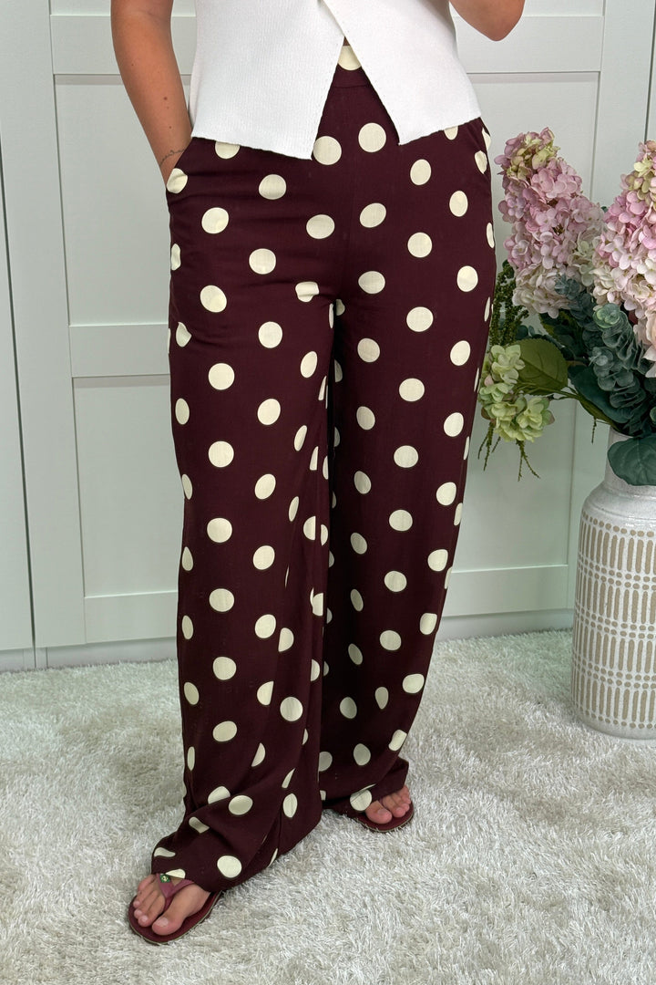 A-bee - Juliana Wide Dot Pants - Chocolate Bukser 