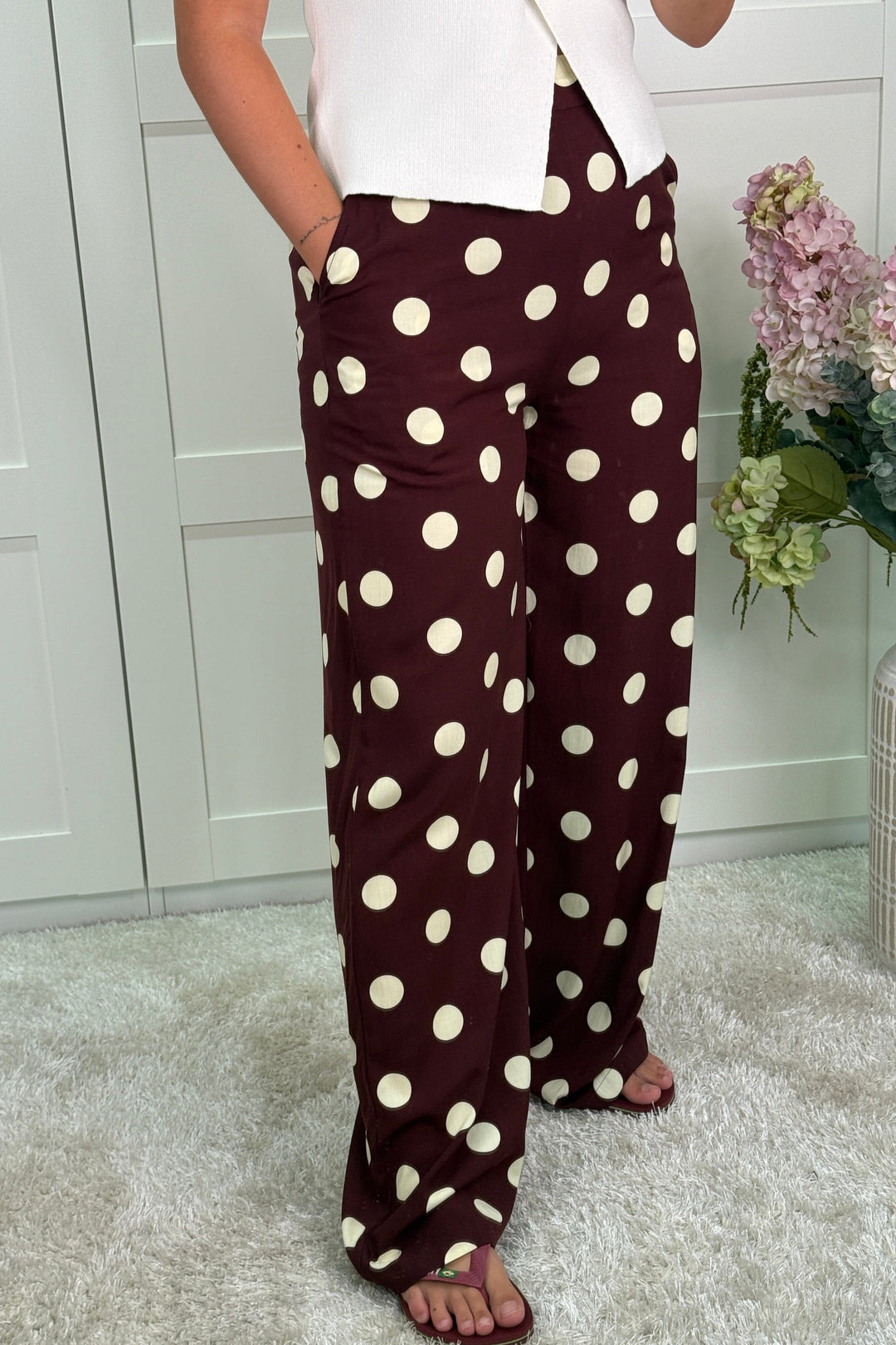 A-bee - Juliana Wide Dot Pants - Chocolate Bukser 