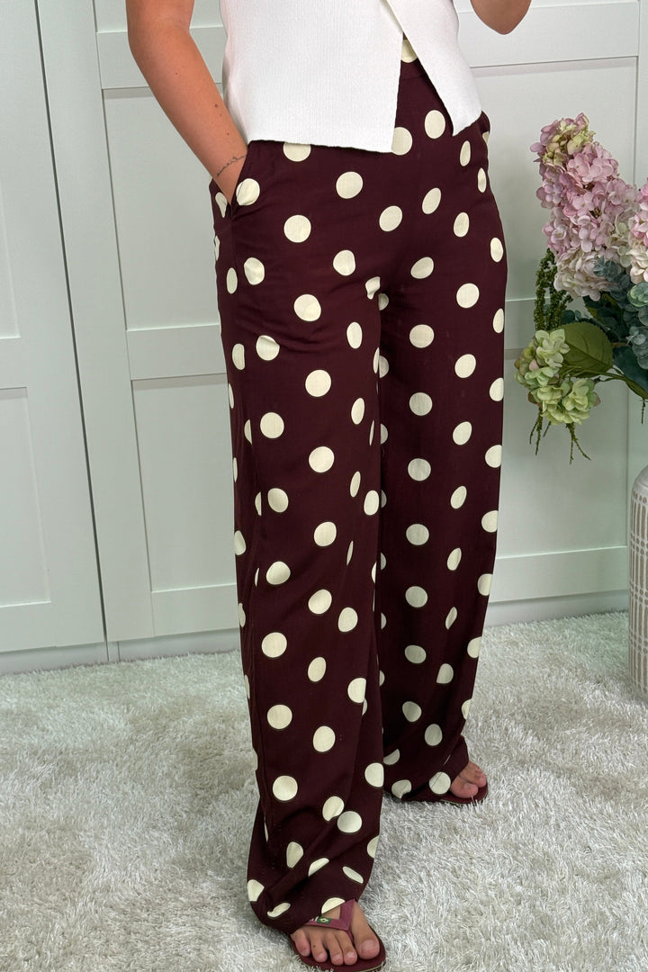 A-bee - Juliana Wide Dot Pants - Chocolate Bukser 