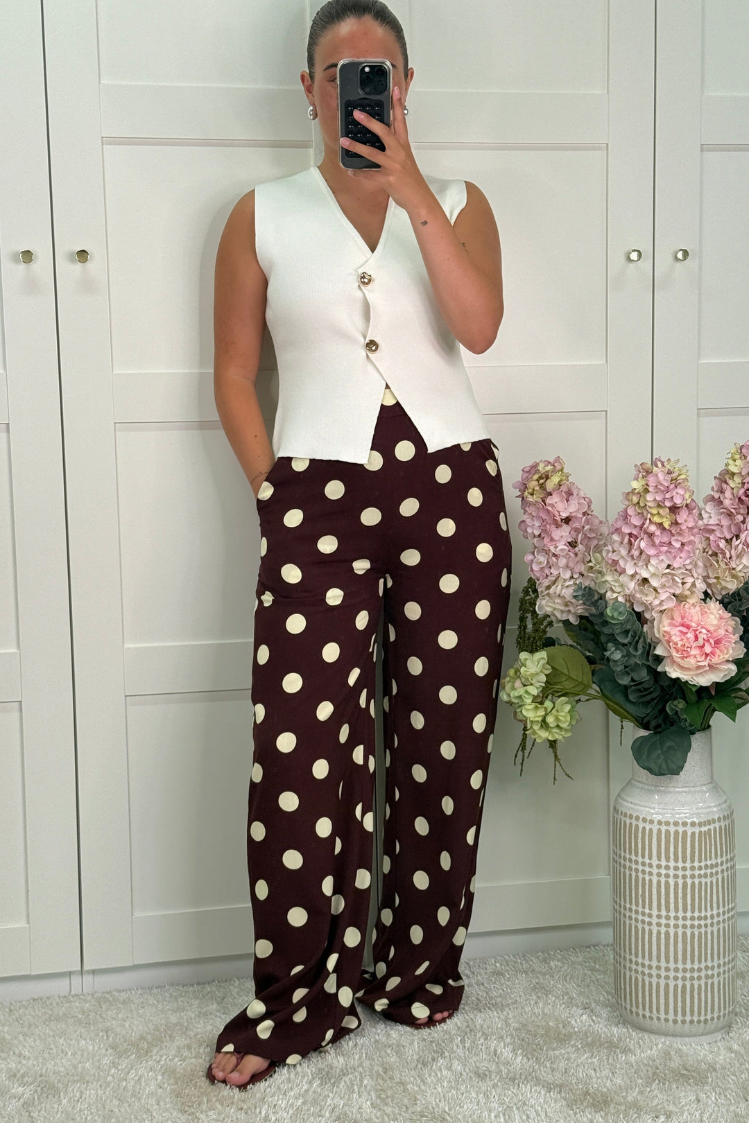 A-bee - Juliana Wide Dot Pants - Chocolate Bukser 