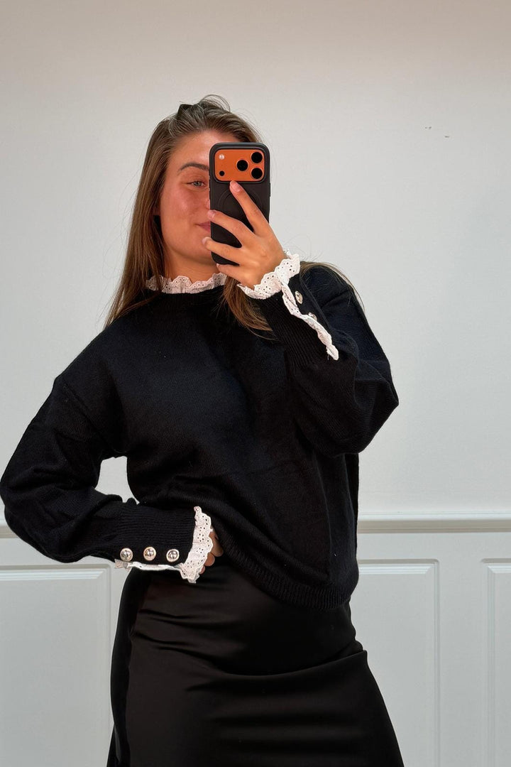 A-bee - Mirielleknit Sweater - Black Strikbluser 