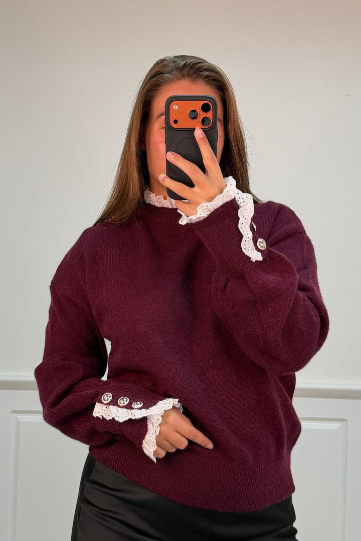 A-bee - Mirielle knit Sweater - Burgundy Strikbluser 