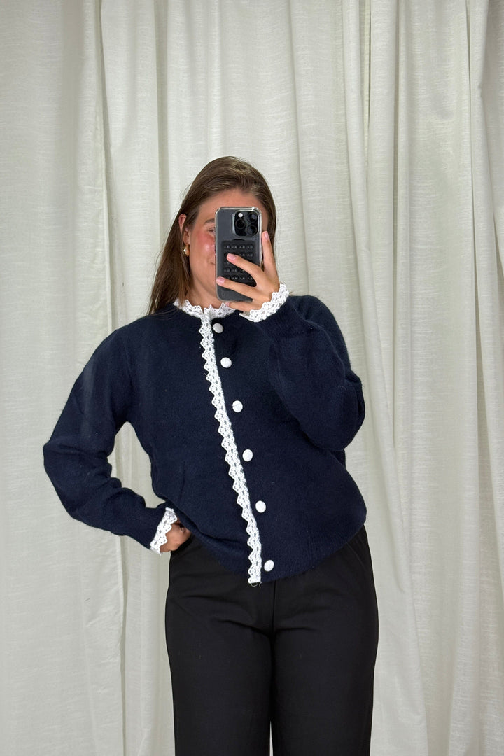 A-bee - Nicolina Knit sweater - Navy Strikbluser 