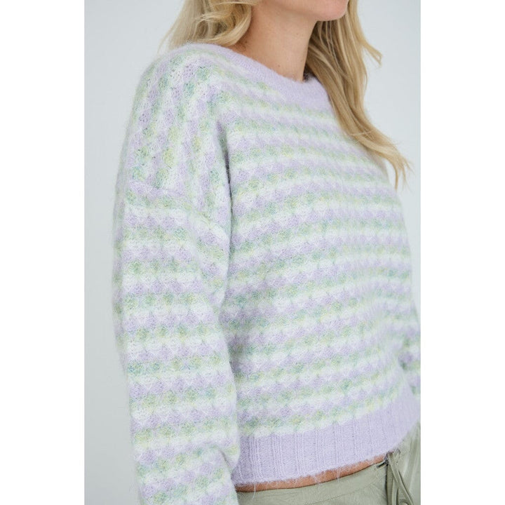 A-View - Sassi Knit Pullover AV7072 - 180 - Green/Purple Strikbluser 